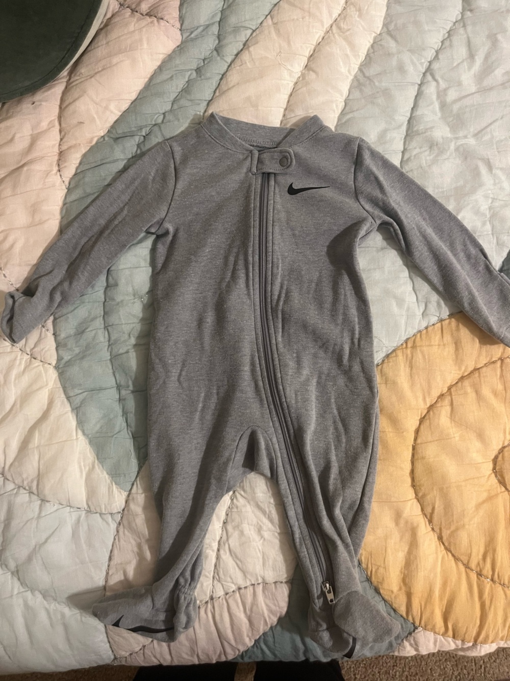Nike Gray Infant Zip-Up Footed One-Piece